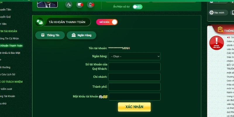 Điền đúng thông tin tài khoản để không gặp trục trặc khi giao dịch